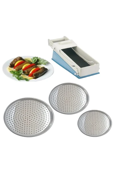 3 Boy Paslanmaz Çelik Dolma Sarma Altlığı Pizza Tepsisi 20-22-24 cm - Yaprak Sarma Makinesi Hediyeli ürün görseli 1