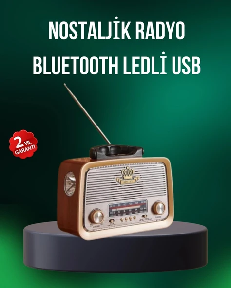 Taşınabilir Nostalji Radyo Bluetooth Usb Aux Girişli ürün görseli 1