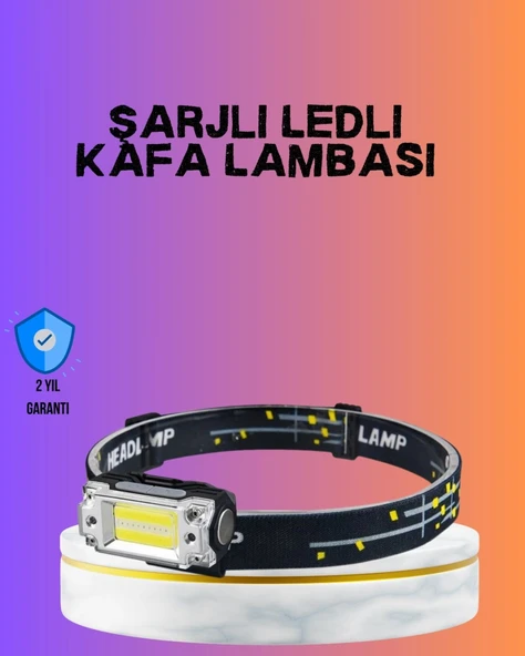 Beyaz Led Işık Sensörlü Kafa Lambası Lityum Batarya Led El Fenerli Şarjlı ürün görseli 1