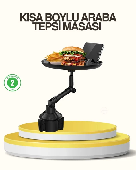 Araç Bardaklık Tepsisi 360° Dönebilen Kol Ayarlı Geniş Yemek Alanlı ürün görseli 1