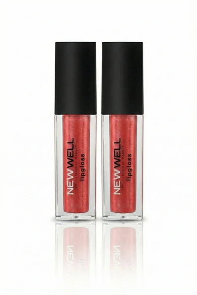 New Well Professional Shiny Liquid Lipgloss - Işıltılı Kırmızı/Mercan Dudak Parlatıcısı - 2'li Avantaj Paketi ürün görseli 1