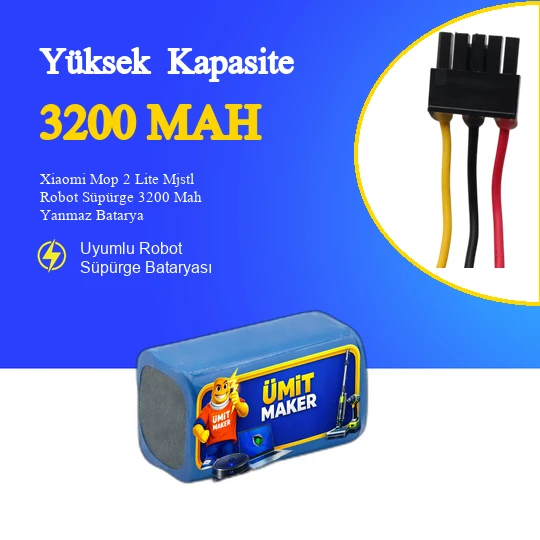 Xiaomi Mop 2 Lite Mjstl Robot Süpürge 3200 Mah Yanmaz Batarya – 14.4V Li-Ion Güç Kaynağı | Sürekli ve Güçlü Temizlik Deneyimi! ürün görseli 1