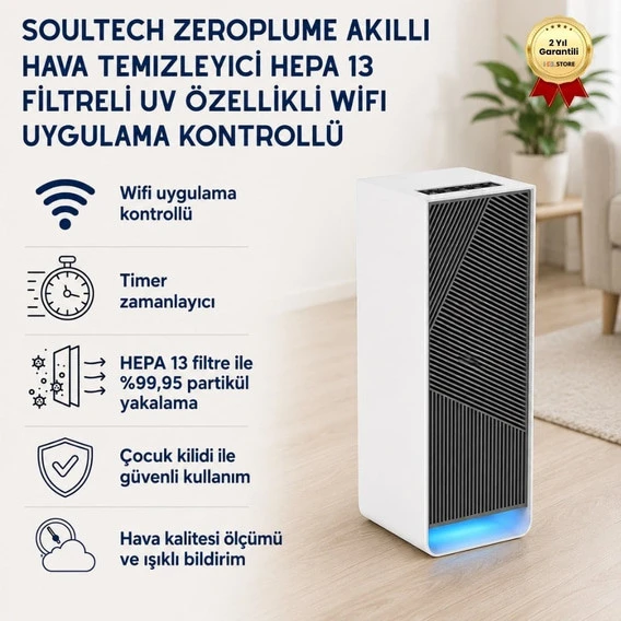 Zeroplume Akıllı Hava Temizleyici HEPA 13 Filtreli UV Özellikli WiFi Uygulama Kontrollü ürün görseli 1