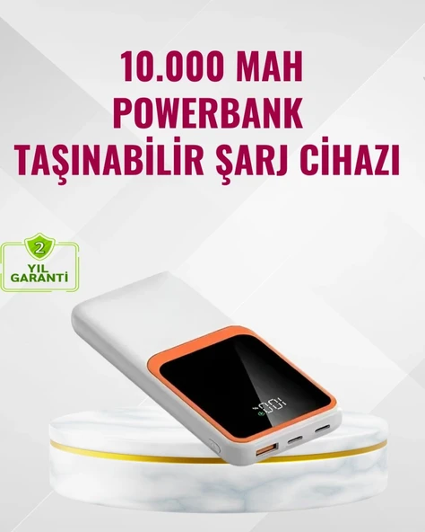 Powerbank 10000 Mah – Çift Usb Çıkışlı, Type-c Girişli, Şık Beyaz Tasarım ürün görseli 1