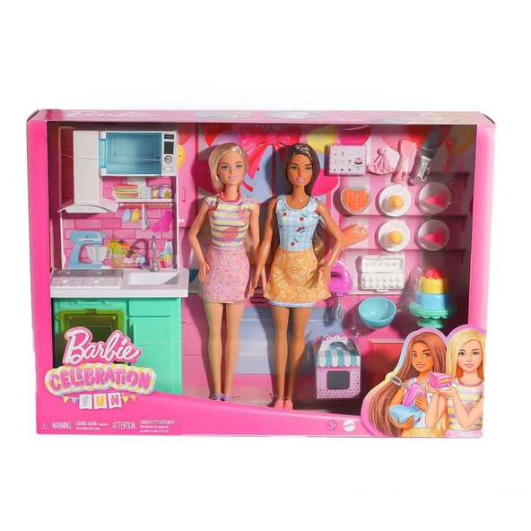 HJY94 Barbie Brooklyn ve Malibu Pasta Yapıyor Oyun Seti ürün görseli 1