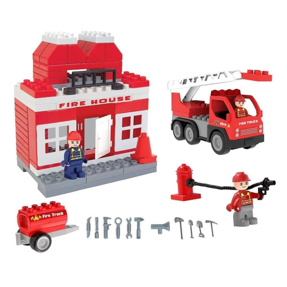 03 610 Double Blocks İtfaiye Seti -Pilsan Oyuncak - Resim 4