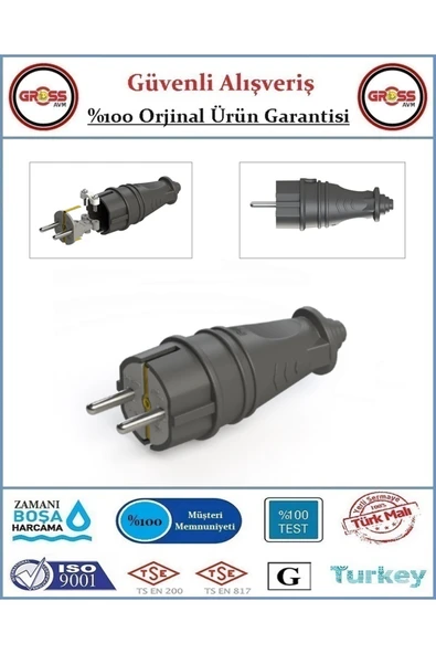 İNWATT Kauçuk Monofaze 1x16 Amper - 220 Volt Topraklı Erkek Fiş ürün görseli 1
