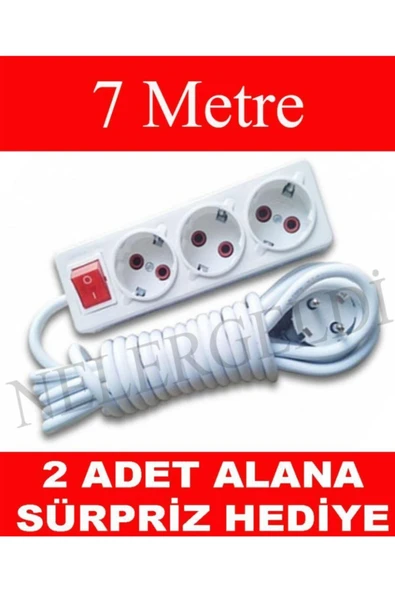 İNWATT 3'lü Ara Kablo Anahtarlı Topraklı Grup Priz (7 Metre) Priz He ürün görseli 1
