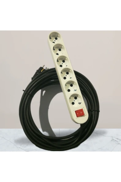 İNWATT 10 Metre 3x1,5 Mm² Ttr Kablolu Altılı ( 6'lı ) Grup Topraklı Priz Uzatma Kablosu ürün görseli 1