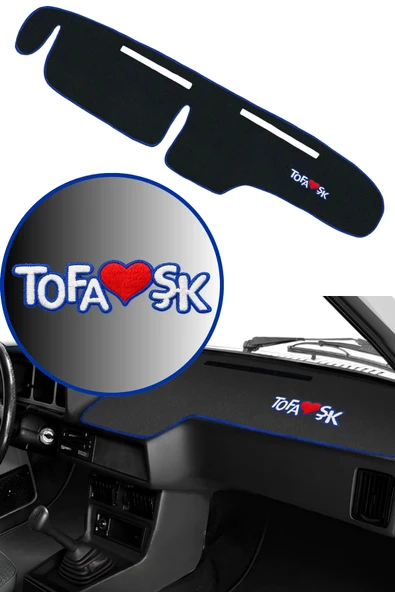 Tofaş Kartal Doğan Şahin Uyumlu Mavi Şeritli Alçak Ön Göğüs Torpido Koruma Halısı Örtüsü - Nakış İşlemeli ürün görseli 1