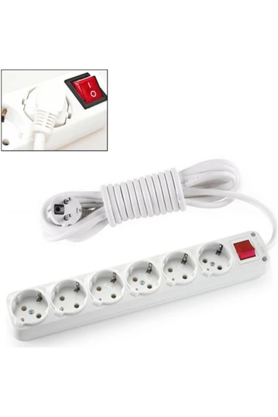 İNWATT 6'lı Anahtarlı 5 mt Topraklı Priz ürün görseli 1