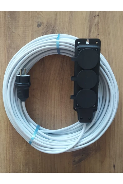 İNWATT 3x1.5 Ttr 40 Metre Çok Telli Beyaz Renk Izolasyonlu Topraklı Üçlü Grup Priz Seyyar Uzatma Kablosu ürün görseli 1