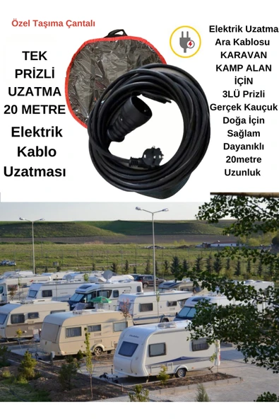 İNWATT 20metre Elektrik Tekli Priz - 3x2,5mm Uzatma Şarj Kablosu Kamp Karavana Ara Elektrik Kablo ürün görseli 1
