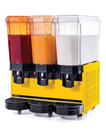 SAMIXIR Klasik Triple, 2 Fıskiyeli, 1 Karıştırıcılı Soğuk İçecek Dispenseri 20+20+20 Litre Sarı ürün görseli 1