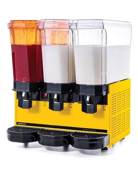 SAMIXIR Klasik Triple, 1 Fıskiyeli, 2 Karıştırıcılı Soğuk İçecek Dispenseri 20+20+20 Litre Sarı ürün görseli 1