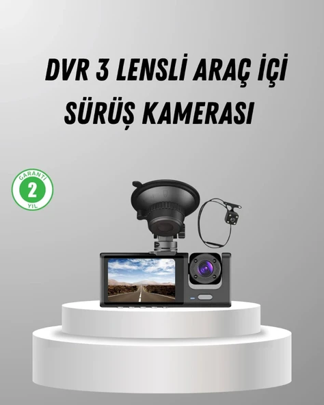 Üç Kameralı Araç Dvr Full Hd Gece Görüşlü Ve 2 İnç Ips Ekranlı ürün görseli 1