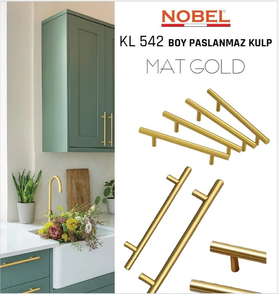 Paslanmaz Boy Kulp Nobel Mat Gold 320 mm | Modern Dolap & Çekmece Kulpu | 5’li Paket ürün görseli 1