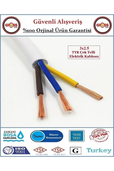 İNWATT 3x2.5 Ttr Elektrik Kablosu - Uzatma Ara Kablo - 50 Metre ürün görseli 1