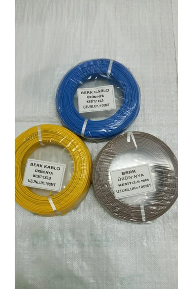 İNWATT 2.5 mm nya 3 renk 100' er metre KAHVERENGİ-SARI-MAVİ priz tesisat kablo grubu 300 metre ürün görseli 1