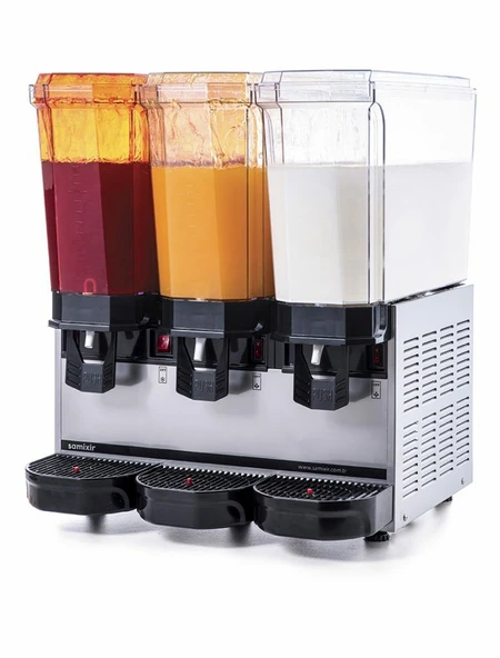 SAMIXIR Klasik Triple, 2 Fıskiyeli, 1 Karıştırıcılı Soğuk İçecek Dispenseri 20+20+20 Litre Inox ürün görseli 1
