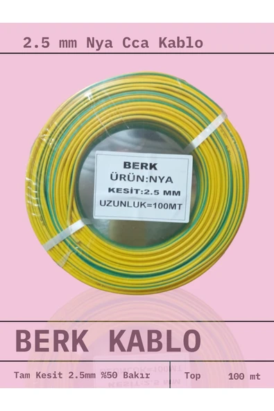 İNWATT 2.5 mm SARIYEŞİL Cca Nya Kablo 100 metre Tam Kesit Tesisat Kablosu ürün görseli 1