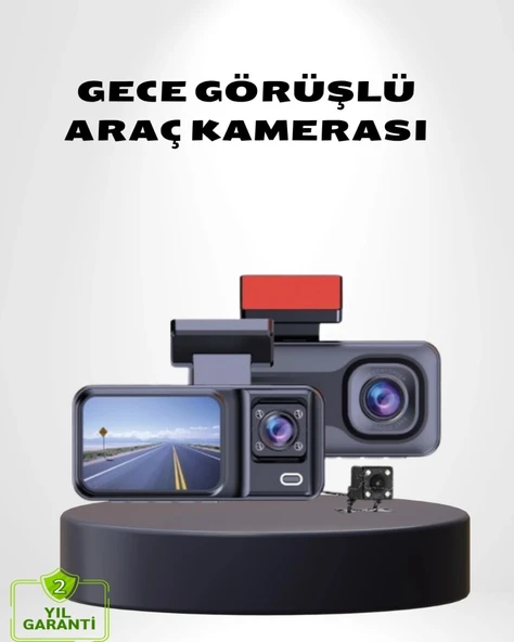 Üç Kameralı Dash Cam 170° Geniş Açılı Full Hd Gece Görüşlü ürün görseli 1