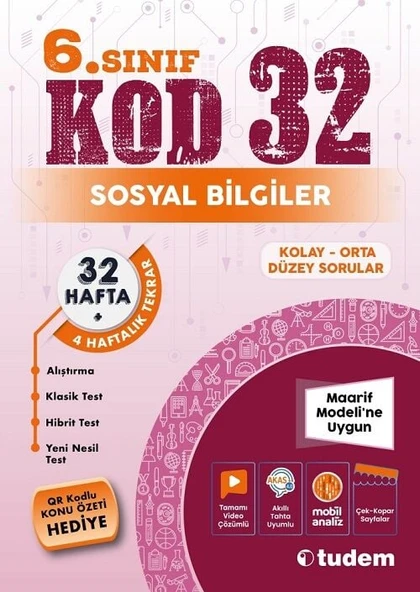 Tudem 6. Sınıf Sosyal Bilgiler Kod 32 Tekrar Testleri Tudem Yayınları ürün görseli 1