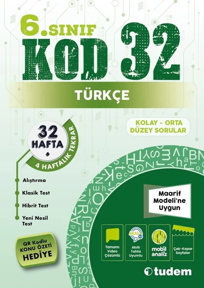 Tudem 6. Sınıf Türkçe Kod 32 Tekrar Testleri Tudem Yayınları ürün görseli 1