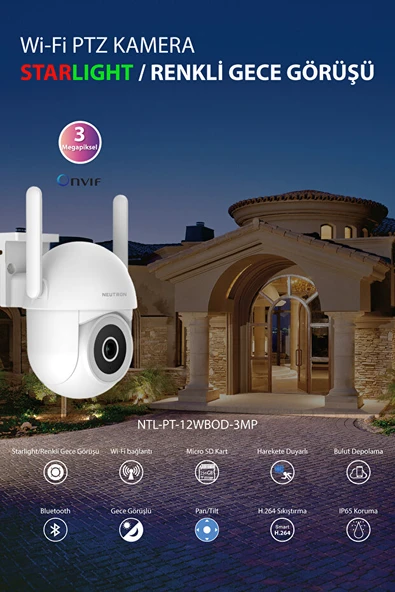 Neutron NTL-PT-12WBOD-3MP Speed Dome 3 MP Gece Görüşlü IP Wi-Fi Güvenlik Kamerası ürün görseli 1