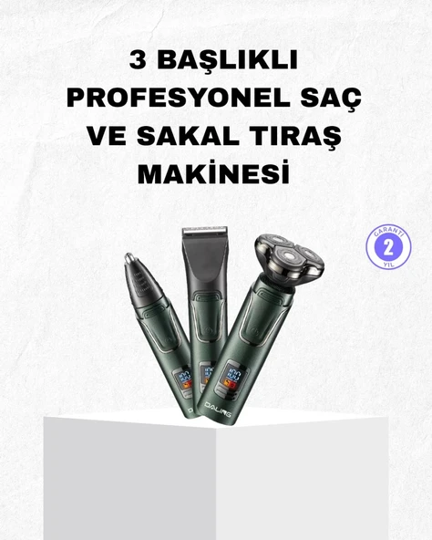 Şarjlı Ve Kablosuz 3 Başlıklı Profesyonel Bakım Seti – Saç, Sakal, Burun Ve Kulak Düzeltici ürün görseli 1