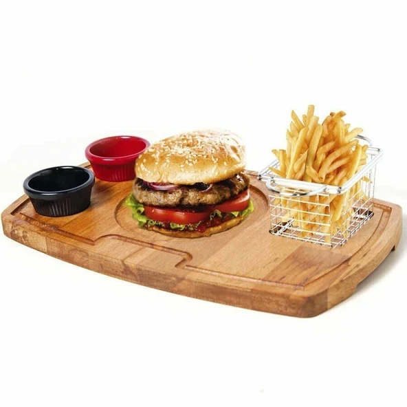 Biradlı Burger Servis Sunum Tahtası ve Seti ürün görseli 1