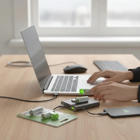 Usb İle Şarj Olabilen 2 Li 1450 Mah Lityum Kalın Şarjlı Kalem Pil ürün görseli 1