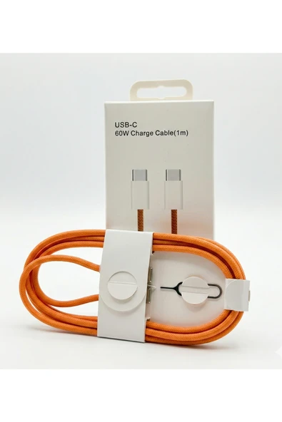iPhone 17/17 Pro /17 Pro Max Uyumlu 60W Hızlı Şarj Kablosu Type-C to Type-C Turuncu Renk ürün görseli 1