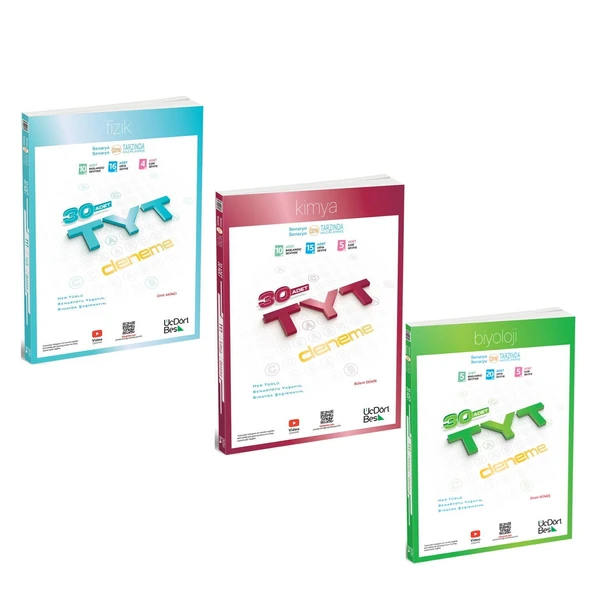 Üç Dört Beş TYT Fizik Kimya ve Biyoloji Deneme Seti 3 Kitap ürün görseli 1