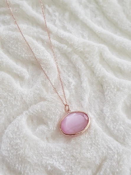 Pembe Kuvars Sıvama Gümüş Kolye ürün görseli 1