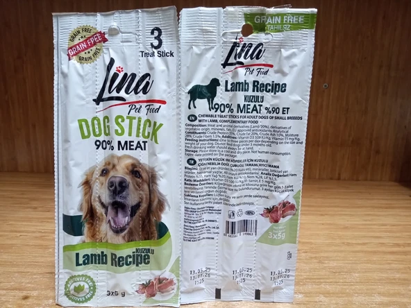 Lina Yetişkin Küçük Irk Köpekler Için Tahılsız Kuzu Etli Stick 15 Gram x 3 Paket (Toplam 9 Adet) ürün görseli 1