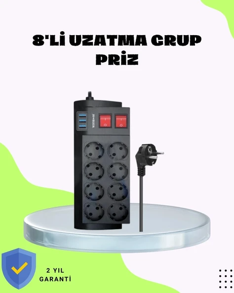 Termal Korumalı 8 Prizli 3 Usb’li Uzatma Kablosu ürün görseli 1
