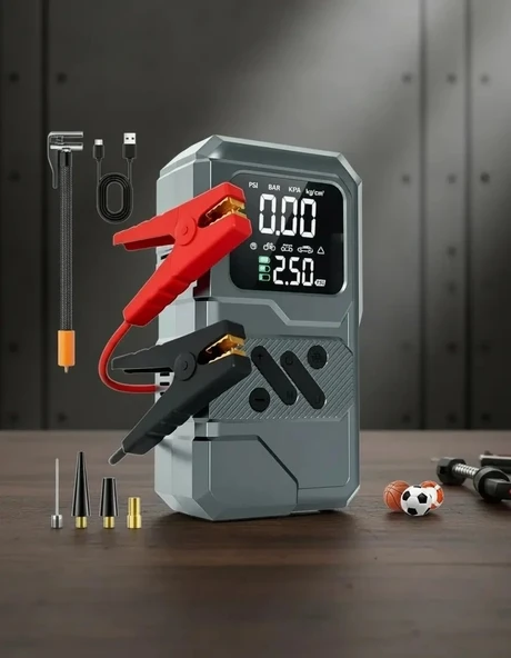 Taşınabilir Araç Akü Takviye Ve H.a Kompresörü Powerbank Özellikli ürün görseli 1