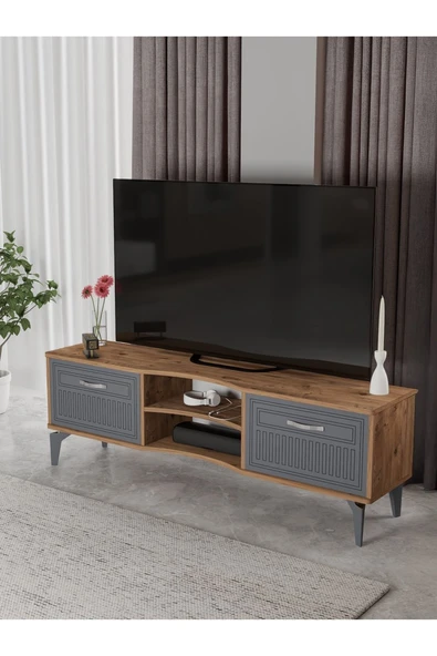 Tv Sehpası Tv Ünitesi Vera Atlantik Çam Antrasit Çizgili 5051 ürün görseli 1