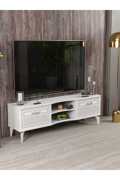 Tv Sehpası Tv Ünitesi Vera Beyaz Çizgili 5053 ürün görseli 1