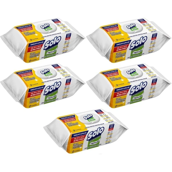 Solo Yüzey Temizlik Havlusu - Mendili 100 Yaprak Limon & Portakal Tazeliği (5 Li Set) 500 Yaprak ürün görseli 1