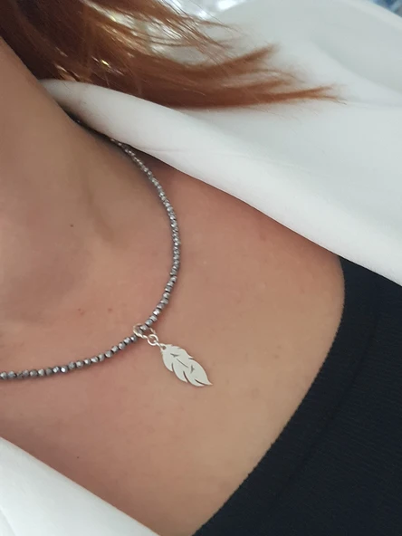 Tüy Doğaltaş Gümüş Kolye ürün görseli 1