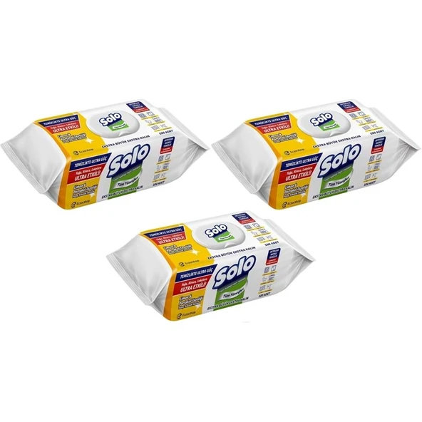Solo Yüzey Temizlik Havlusu - Mendili 100 Yaprak Limon & Portakal Tazeliği (3 Lü Set) 300 Yaprak ürün görseli 1