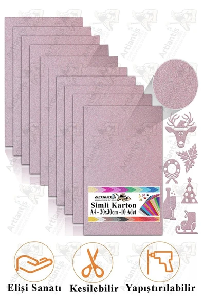 Lila Simli Karton A4 20x30 cm 10 lu 1 Paket Simli Fon Kartonu Parıltılı Kağıt Anasınıfı Kreş Etkinlik Proje ürün görseli 1