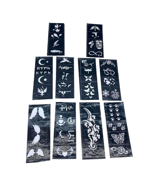 Karışık Desenli Tüp Kına Şablonu - 10'lu Paket - 8x20 cm ürün görseli 1