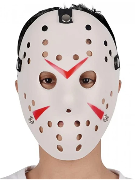 Beyaz Renk Kırmızı Çizgili Tam Yüz Hokey Jason Maskesi Hannibal Maskesi ürün görseli 1