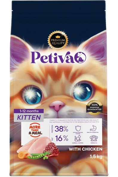 Petiva Yavru Kediler İçin Tavuk Etli Kuru Kedi Maması (1.5 Kg, Tavuk) ürün görseli 1