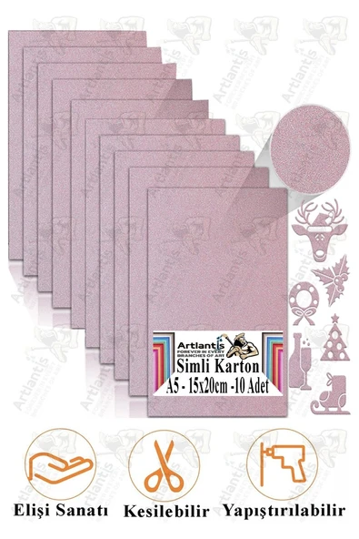 Lila Simli Karton A5 15x20 cm 10 lu 1 Paket Simli Fon Kartonu Parıltılı Kağıt Anasınıfı Kreş Etkinlik Proje ürün görseli 1
