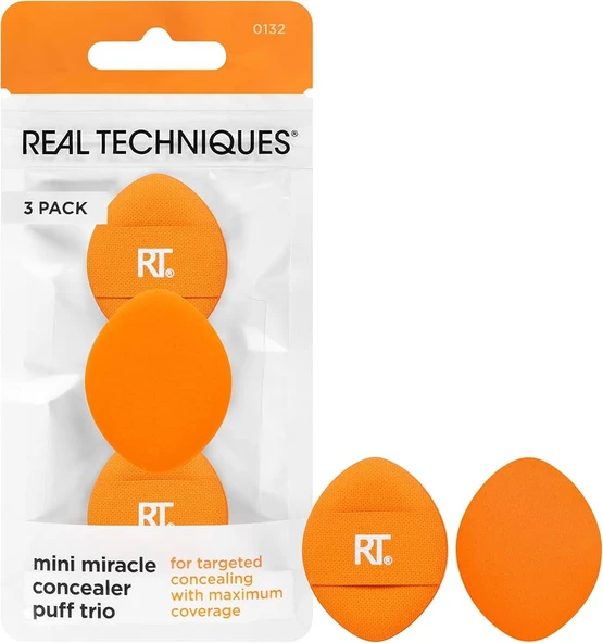 Real Techniques Mini Miracle Concealer Puff Trio, Sıvı ve Krem Fondöten ve Kapatıcı için Küçük Makyaj Pufu, Seyahat Dostu ve Yeniden Kullanılabilir, Vegan 3 Adet ürün görseli 1