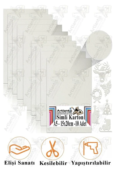 Beyaz Simli Karton A5 15x20 cm 10 lu 1 Paket Simli Fon Kartonu Parıltılı Kağıt Anasınıfı Kreş Etkinlik Proje ürün görseli 1